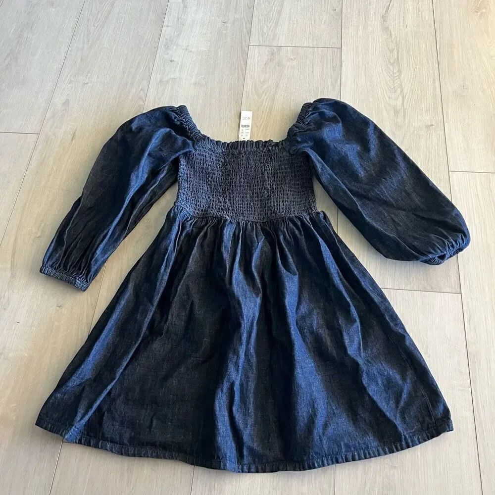 J.crew chambray mini smocked puff sleeve dress size xs
